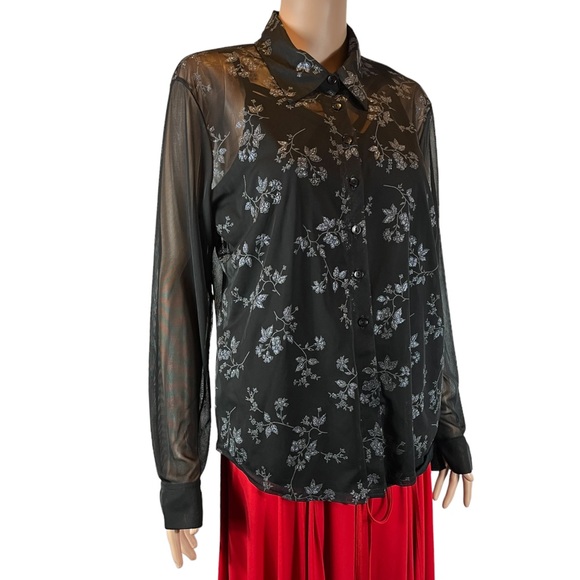 Giorgio Fiorelli Tops - Giorgio Fiorlini Sheer Long Sleeve Button Down Top, Black |XL